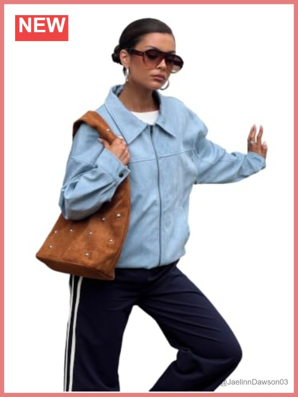 Oversized Faux Suede Bomber Jacket Zip Front Buckle Detail